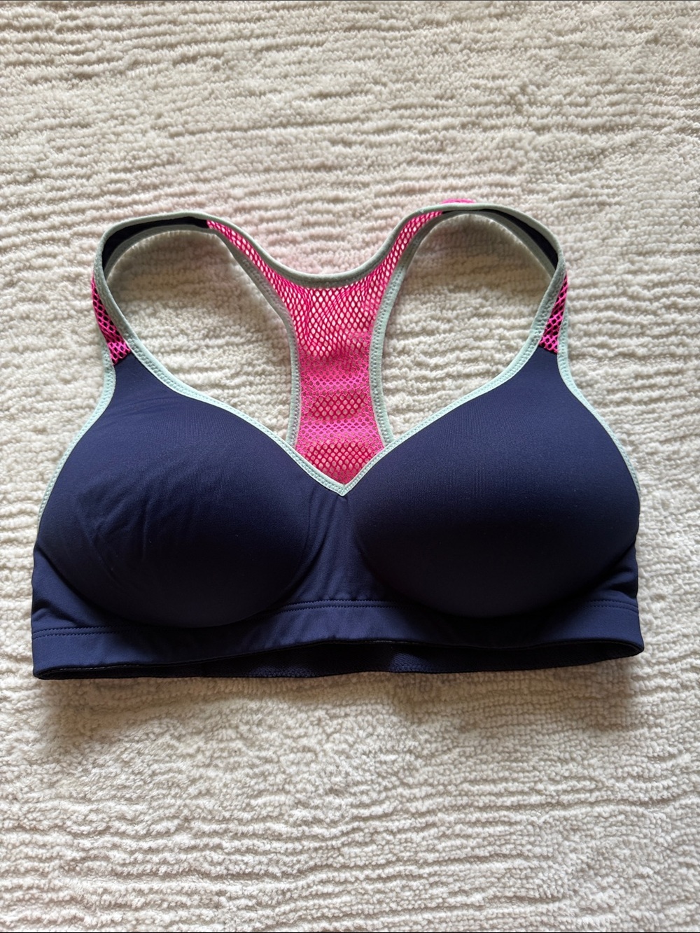 PINK Victoria's Secret Navy Sports Bra with Pink Mesh Racerback